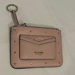 Victoria's Secret Blush Pink Cardholder with Glitter Accent and Key Ring